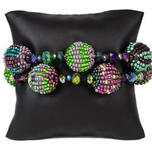 Czech Glass 8 Bead Ball Bracelet PEACOCK COLORS
